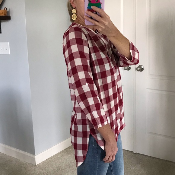 ♥️1 MED♥️Red Gingham Plaid Tunic - Picture 4 of 7